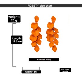 FDEETY Earrings for Women Girls Long Rose Petal Earrings Vintage Dangle Exaggerated Flower Earrings Elegent Drop Statement Floral Tassel Earrings Colourful Earrings (Orange)