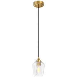 VONLUCE Pendant Light Kitchen Island, Brushed Gold Pendant Light Fixture with E26 Base & Adjustable Cable, Modern Pendant Lighting with Glass Shade for Living Room Bedroom Hallway
