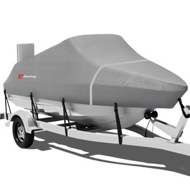 Rosefray 900D Boat Cover, Heavy Duty Waterproof Bass Boat Covers with Motor Cover Fits V-Hull/Tri-Hull/Fish/Ski/Runabout Boat,Fade-Proof Trailerable Boat Cover Fit 16'-18.5' L 94" Width Gray