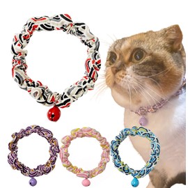 Canlivo Cat Collar, Simple, With Bell, Seigaiha, Red, Size S, 7.9 - 8.3 inches (20 - 21 cm), Made in Japan, Lightweight