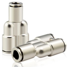TAILONZ PNEUMATIC Copper Nickel Plating 8mm od Push to Connect Air Fittings Tee Straight Union Connect Pneumatic Fittings PY-8 (Pack of 2)