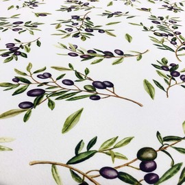 CAIT CHAPMAN HOME COLLECTION Four Seasons Series Olive Leaves and Branches Printed Nature Botanic Easy-Care Fabric Tablecloth (Olive Branch, 70" Round)
