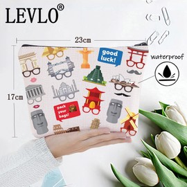 LEVLO Traveler Party Gift World Traveler Travel Pouch Bag Travel Theme Party Gift World Places Zipper Pouch Bag, World Places, Cosmetic Bag