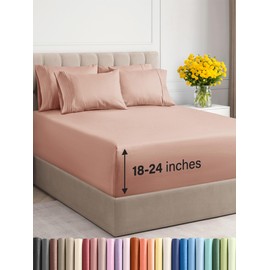 CGK Unlimited Extra Deep Queen Sheet Set - 6 Piece Breathable & Cooling Sheets - Hotel Luxury Bedding Set w/18-24 Inch Extra Deep Pockets - Easy & Secure Fit - Super Soft, Wrinkle Free & Comfy - Mauve, Queen Size