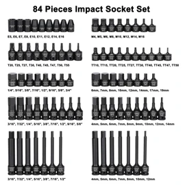 CASOMAN 84 Pieces 3/8" Dr. Master Hex & Torx Bit Impact Socket Set, CR-MO, SAE/Metric, Impact Grade, 3/8" Drive Allen Bit Socket Set