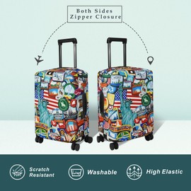 Explore Land Travel Luggage Cover Suitcase Protector Fits 27-30 Inch Case (Statue of Liberty, L)