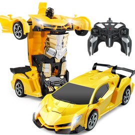 RC Transforming Robot Car Toys for Kids 3-6 Years Old Boy Toddlers Gifts with One-Button Deformation, 360° Drifting, LED Lights, Realistic Sounds, 2.4Ghz Wireless Remote Control, 1:18 Scale