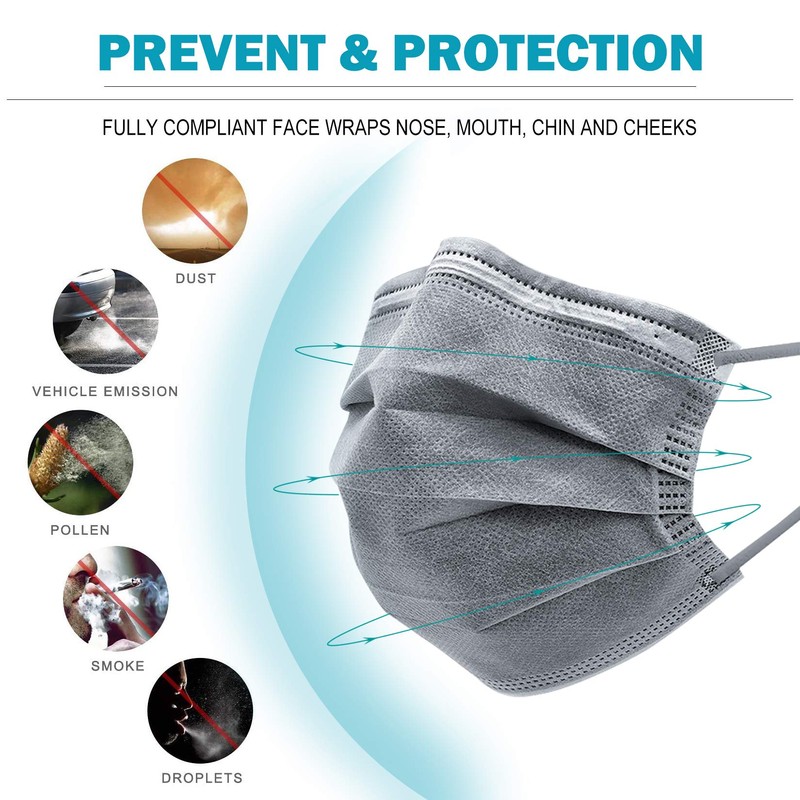 MSAAEX Grey Disposable Face Mask 4-Ply Protection Masks Prevent Dust,