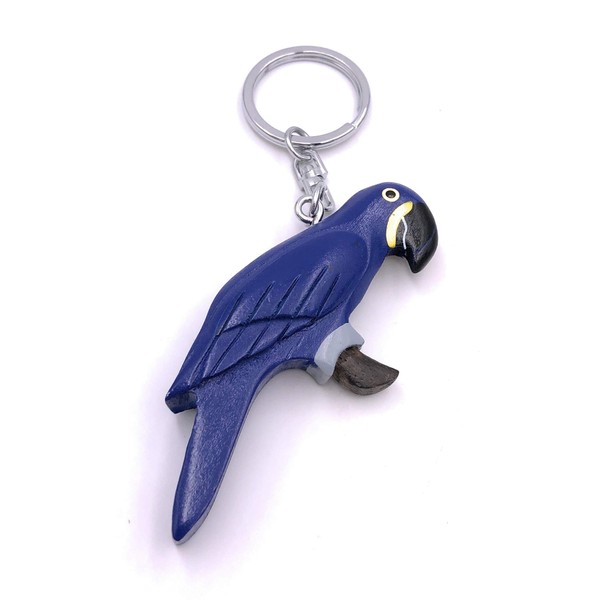 H-Customs Hyacinth Macaw Bird Parrot Wood Noble Handmade Keychain Pendant