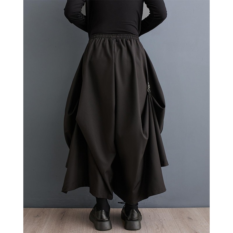 ellazhu Women's Oversized Irregular Drop Crotch Harem Hakama Pleated Drawstring
