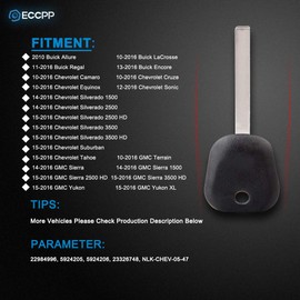 ECCPP fit for Uncut Transponder Ignition Car Key 2014 For Buick Verano,2014 For Chevrolet Silverado,2016 For Chevrolet Colorado,2016 For Chevrolet Silverado,2018 For Chevrolet Spark (Pack of 1),