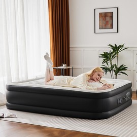 RIMIKING [Gift For Love] RIMIKING Premium Air Mattress with Built-in Electric Pump,Size Variants,High Weight Capacity,Built-in Electric Pump,Ergonomic Design,Compact Storage - Color: 22IN-QUEEN