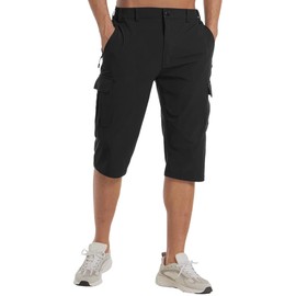 Lexiart - Pantalones cortos tipo cargo para hombre, de secado rápido, ligeros, para trabajo, golf, con 5 bolsillos con cierre, Negro -, Large