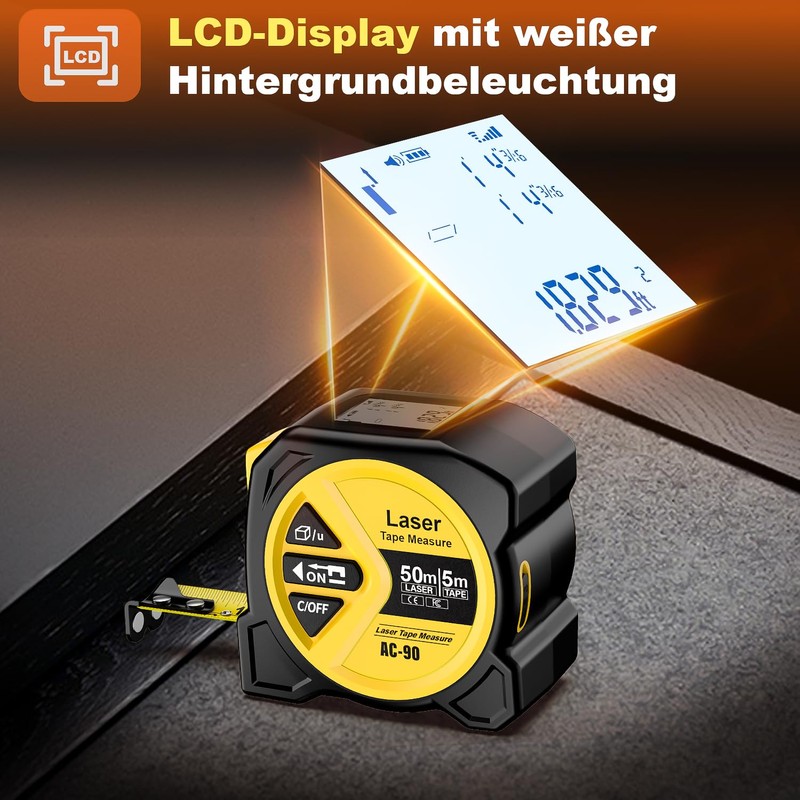 FNITAER Laser Rangefinder 50 m, 2-in-1 with 5 m Steel