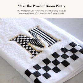 MACKENZIE-CHILDS Monogram Cotton Hand Towel, Cute Black-and-White Decorative Monogrammed Hand Towel for Bathroom or Kitchen, M