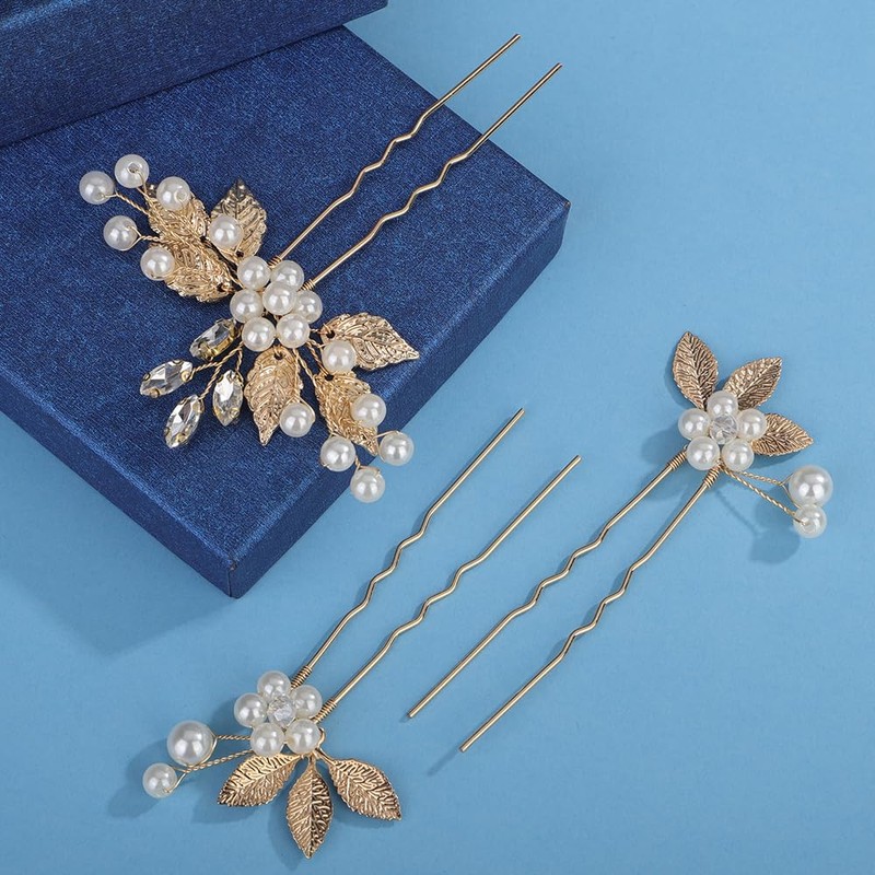 Wekicici Flower Wedding Hair Pins Bridal Crystal Pearl Hair Pins