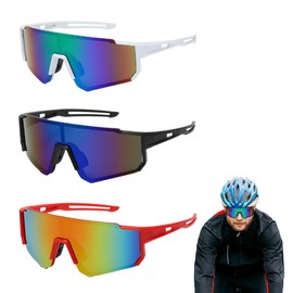 WRQIOO Fast Glasses Rave, Pack of 3 Cycling Glasses Men Polarised UV400 Sports Sunglasses Men Women Sports Glasses Cycling Glasses for Cycling Mountaineering Outdoor Biking Ski