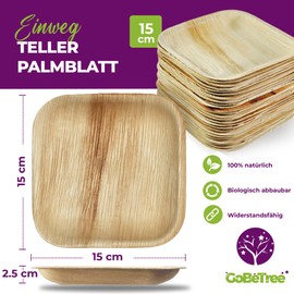 GoBeTree 25 Palm Leaf Plates 15 x 15 cm, Palm Leaf Tableware Disposable Plates, Biodegradable Disposable Tableware for Party, Alternative to Bamboo Plates