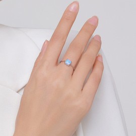 Opal Heart Ring for Women 925 Sterling Silver Adjustable Finger Band Love Heart Engagement Promise Rings Dangle Ball Link Chain Bands Statement Ring (Square)