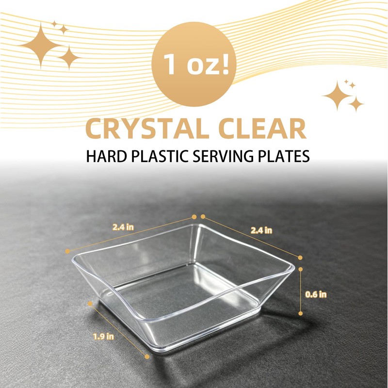 60 Pcs Mini Clear Dessert Plates 2.4 Inch Disposable Square