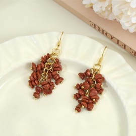 Xalroco Natural Gemstone Earrings for Women | Natural Tumbled Stones Chip Earrings | Semi Precious Stone Cluster Earrings | Reiki Healing Crystal Long Dangle Hook Eardrop | Birthstone Gift (Brown Sandstone)