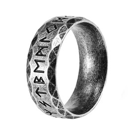 Nanafast Viking Rings for Men, Women Silver/Black/Vintage Stainless Steel Norse Rings for men, Runes Viking Ring Bands for Men-8MMRetro-9