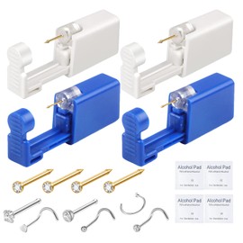 Nose Piercing Kit 4 Pack Disposable Piercing Gun Self Nose Piercing Kit Nose Piercing Rings Nose Piercings Kit with Gold Plated Nose Stud Low Pain At Home Piercing Kit Family Piercer kit (G201-B+L)