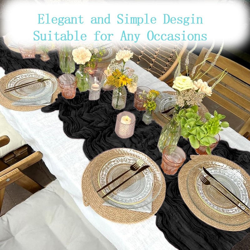 ACSUIT 4 Pack Black Cheesecloth Table Runner 20 x 120