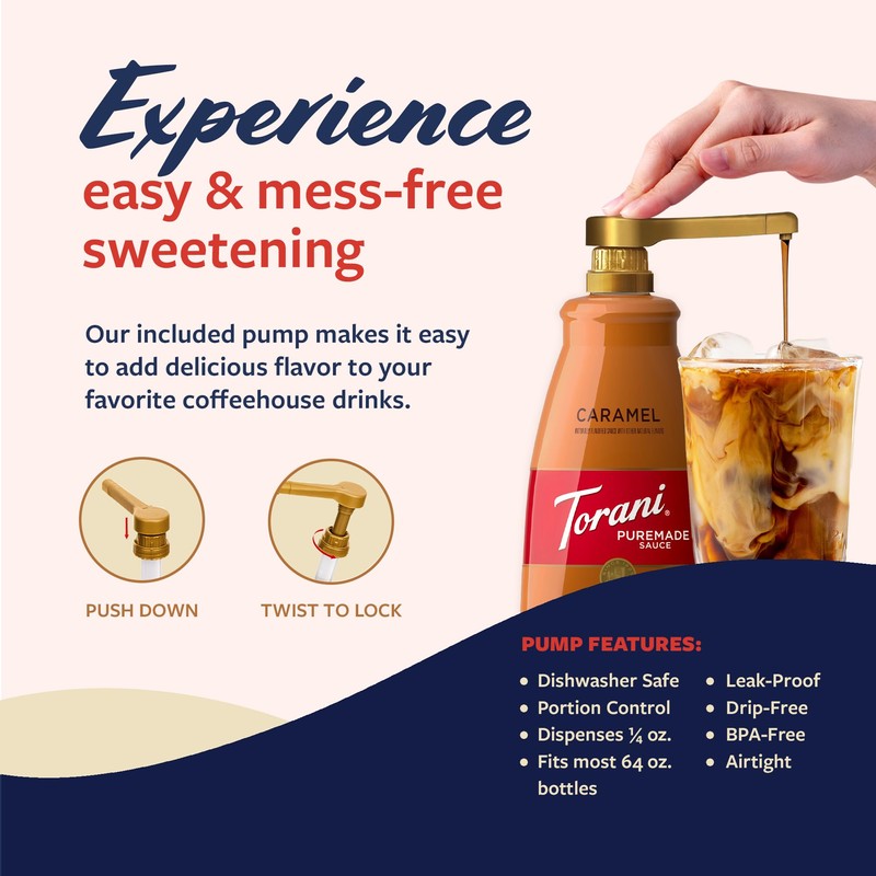 Torani Puremade Caramel Sauce for Coffeehouse Drinks and Desserts, Large