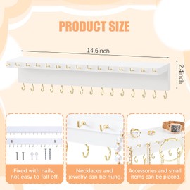 UgyDuky Wall Mounted Necklace Holder with 30 Hooks Wall Jewelry Organizer with Jewelry Tray/Cosmetics Shelf Wooden Necklace Holder Necklace Hanger Hanging Jewelry Organizer for Necklaces Bracelet