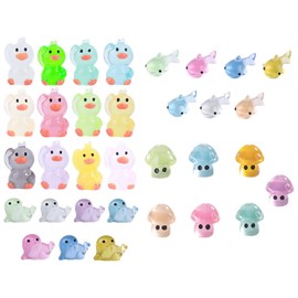BRTNUP 33 Pcs Mini Resin Animals, Tiny Toy Resin Ducks, Mushrooms, Dolphins, Whale Glow in the Dark, Mini Resin Animals Figures for Dollhouse Decor