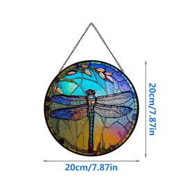 Ykendz Dragonfly Stained Glass Window Hanging,Stained Glass Panel Hanging Decorative, Window Suncatcher Decor for Bedroom Office Garden Kitchen Ornament (Dragonfly B)