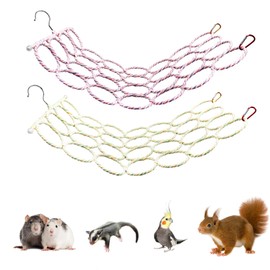 MinrzPet 2 Pack Rat Cage Accessories, Rope Net Climbing Toys with Metal Hooks, Sugar Glider Toys, Hammock for Rat, Squirrel, Sugar Glider and Other Small Animals