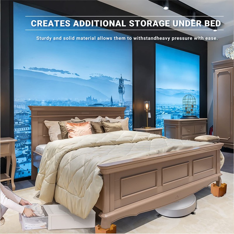 Wood Bed Risers with Non-Slip Rubber Pad, Stackable Furniture Risers