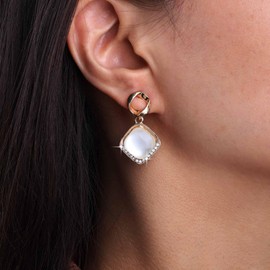 Yheakne Vintage Opal Square Dangle Earrings Square Moonstone Drop Earrings Crystal Geometric Square Earrings Gold Opal Stone Stud Earrings Jewelry for Women