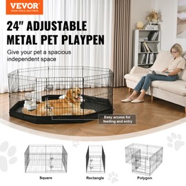 VEVOR Foldable Metal Dog Exercise Pen, Pet Playpen Dog Fence for Camping with Bottom Pad, 24" H 8 Panels, Puppy Crate Kennel Indoor Outdoor for Small & Medium Dogs, Both for Home & Yard Use