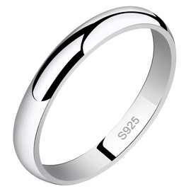 Meixao Unisex Solid 925 Sterling Silver Highly Polished Wedding Ring 3mm Band In Sizes J-Z (W)