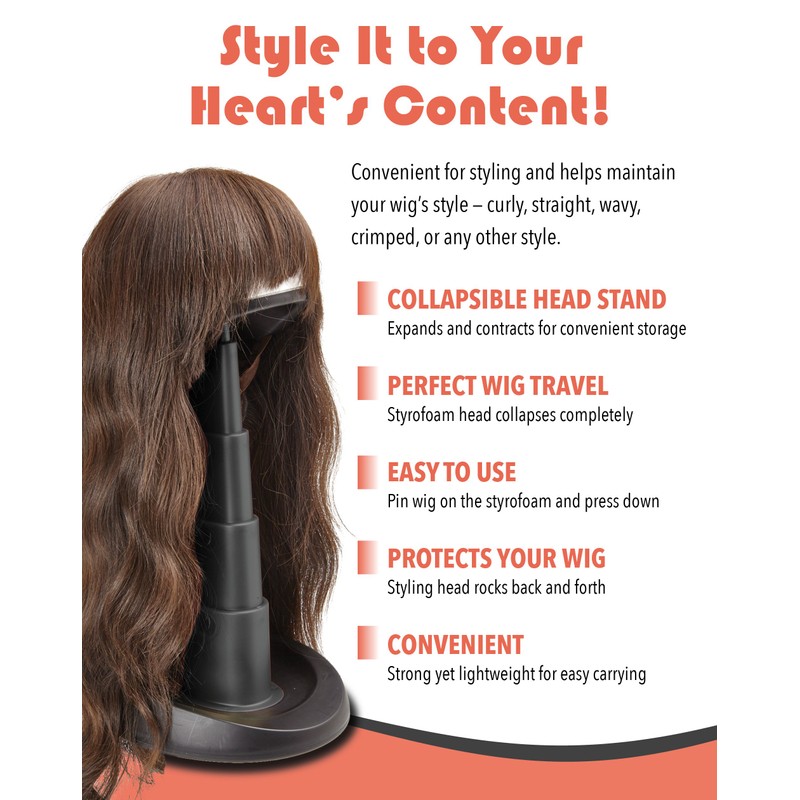 Adjustable Wig Head for Travel and Salon - Black Stand,