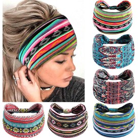 Paquete de 6 diademas bohemias para mujer, bandas anchas para el cabello anudado, turbante para yoga, correr, elástica, antideslizante, elegante, accesorios para el cabello para niñas
