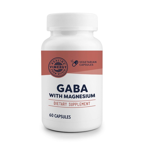 Vimergy GABA with Magnesium, 60 Servings – Natural Calm & Relaxation Support Capsules – Supports Stress Response & Brain Health - Non-GMO, Gluten-Free, Kosher, Soy-Free, Vegan, Paleo Friendly