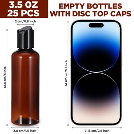 25 Pcs 3.5oz Plastic Squeeze Bottles with Disc Top Flip Cap Empty Amber Refillable Containers Small Travel Toiletry Bottles for Lotion Shampoo Oil Body Soap Creams