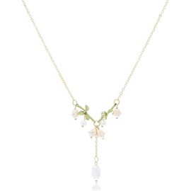 IQUQIXL Lily of the Valley Necklace for Women, Green Paint Leaves and Lily Flower Pearl Pendant Floral Tassel Charm Wedding Spring Summer Jewelry (Style 3)