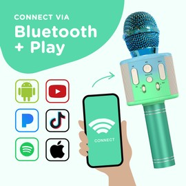 Move2Play, Kids Karaoke Microphone | Includes Stickers & Bluetooth | Kids Birthday Gift | Toy for All Ages 2, 3, 4, 5, 6+ Year Old Girls, Boys & Toddlers (Blue/Green)