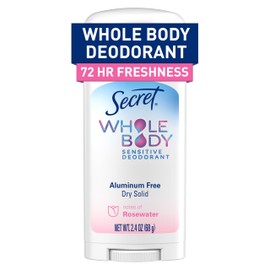Secret Whole Body Deodorant Stick for Women, Rosewater Scent, Aluminum Free Deodorant Stick, 72 HR Odor Protection, 2.4oz