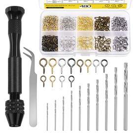 Mardatt 492Pcs Hand Drill Bits Set Includes Push Hand Drill, Micro Twist Drill Bits, 4MM 5MM 6MM Eye Screws(4 Colors) and Tweezers, Pin Vise Woodworking Hand Drill Kit for Craft DIY Jewelry