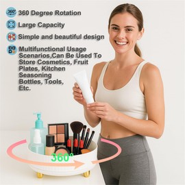 360° Rotating Perfume and Skincare Organizer Tray – White Lazy Susan Makeup Organizer for Bathroom Countertop, Vanity, Dresser, Sink – Cosmetic Storage Tray for Women, Teens, Dorm, Apartment