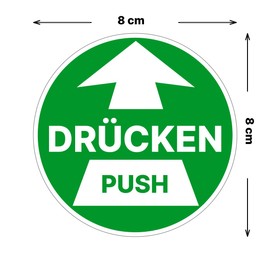 Sticker Set Pull/Push Push/Pull Door Sticker Diameter 8 cm Note Door Sign Sticker Indoor and Outdoor Use (3 x Green, 3 x Red)