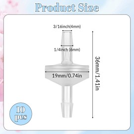 10 Pack 1/4 Inch Check Valve, One Way Barb Hose Inline Non Return 1/4" Plastic One Way Inline Check Valve for Fuel, Oil, Water, Air, Micro Diaphragm Checks Valves for Air Intake Feed