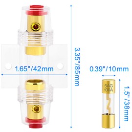 2 Packs Fuse Holders with 100A AGU/5AG Fuses, 4-8 Gauge AWG in-Line Car Amp Fuse Block Kit for Car Audio, Subwoofer, Alarm, Compressor, Amplifier