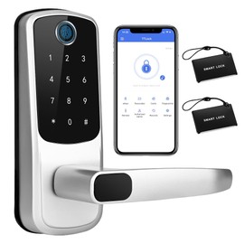 Keyless-Entry Fingerprint Smart Door Lock: LORVIBO Digital Electronic Lock with Code Passcode, Electric Door Knob, Biometric Door Handle, Perfect for Exterior/Interior/Entry/Bedroom Doors (Silver)